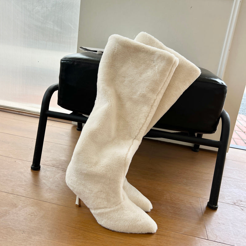 New autumn and winter beige fur boots high heel snow boots