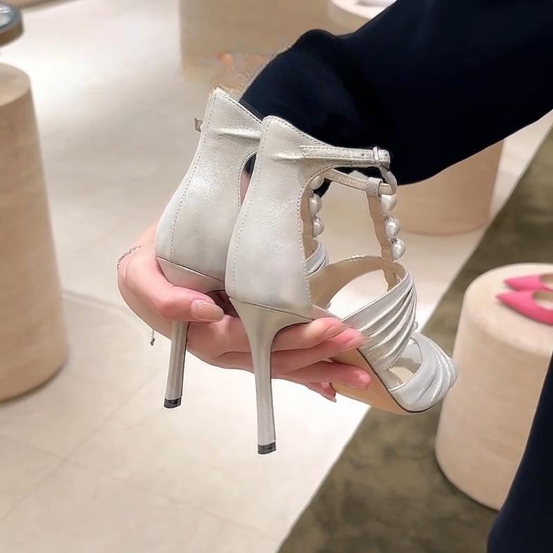 White Roman pleated open-toe high heels