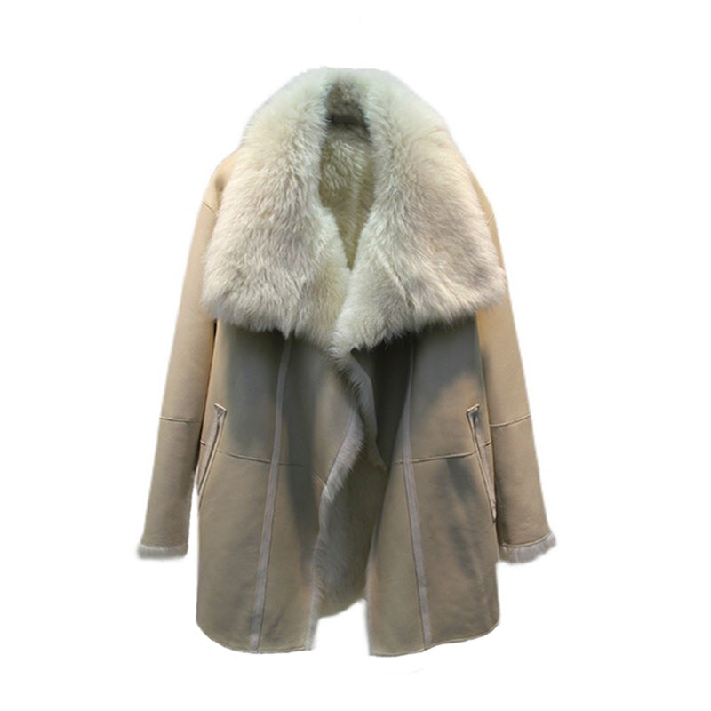 Tuscan fur one-piece temperament lapel reversible fur coat
