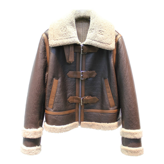 Original imported sheepskin all-in-one design motorcycle fur jacket