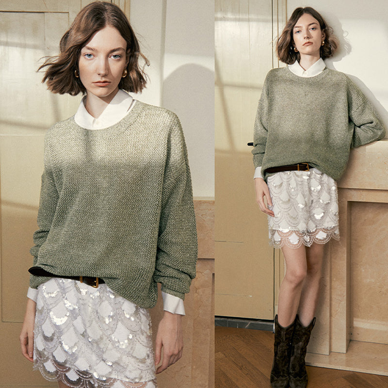 "Diamond Sequins" gold linen cashmere knitted cardigan/vest/suit