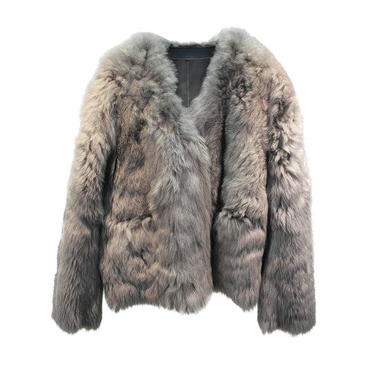 Spanish Tuscan sheepskin one-piece V-neck lady style fur