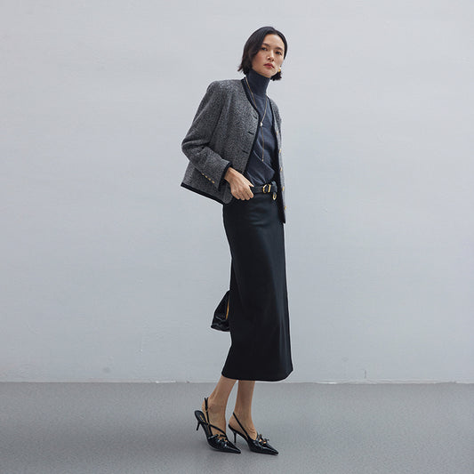 Straight stretch knitted wool pencil skirt with high fine count Australian wool