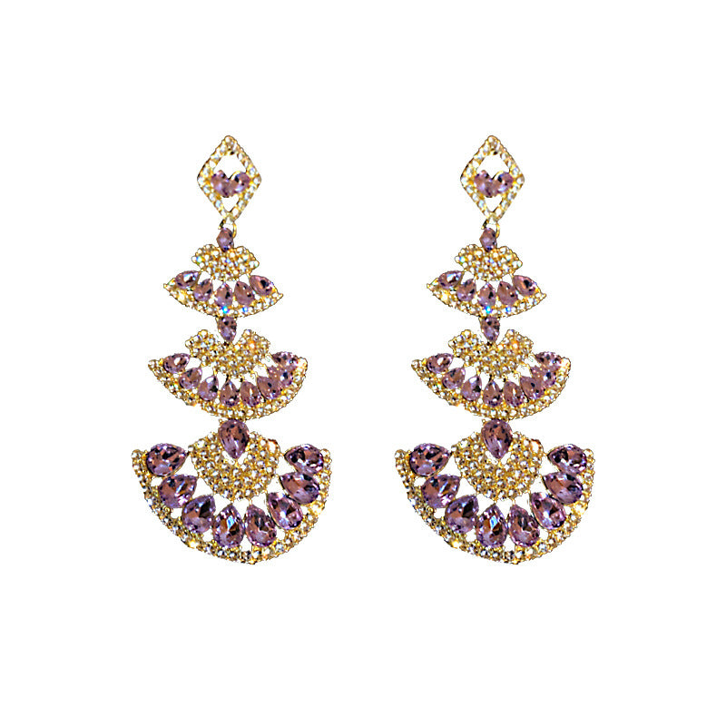 925 silver diamond fan-shaped earrings palace style