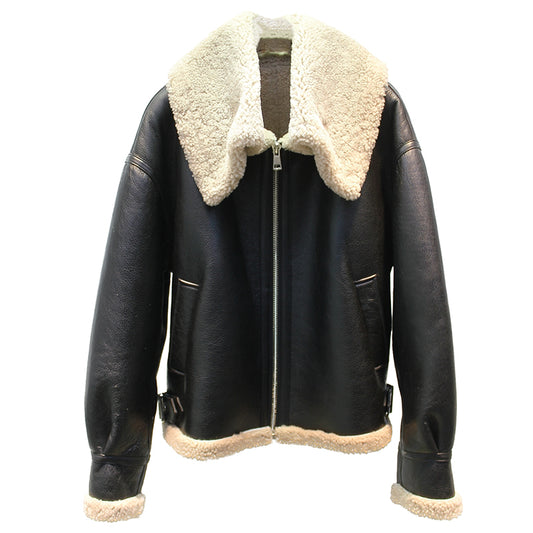 Original imported sheepskin all-in-one motorcycle short jacket