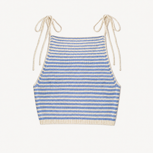 STRIPED TIE-SHOULDER KNIT TOP