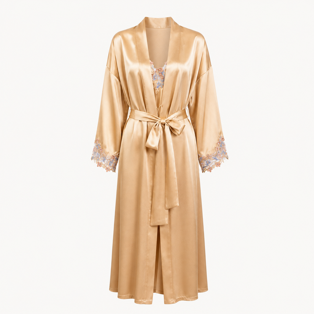 Camellia Silk Embroidered Robe - Gold