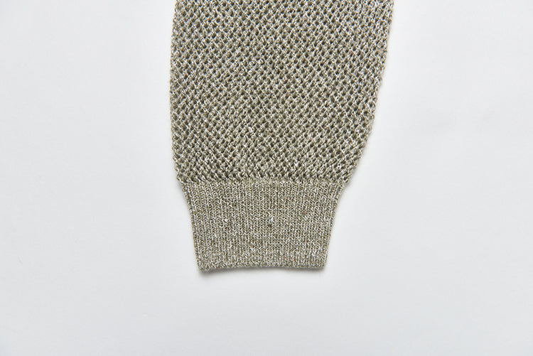 "Diamond Sequins" gold linen cashmere knitted cardigan/vest/suit