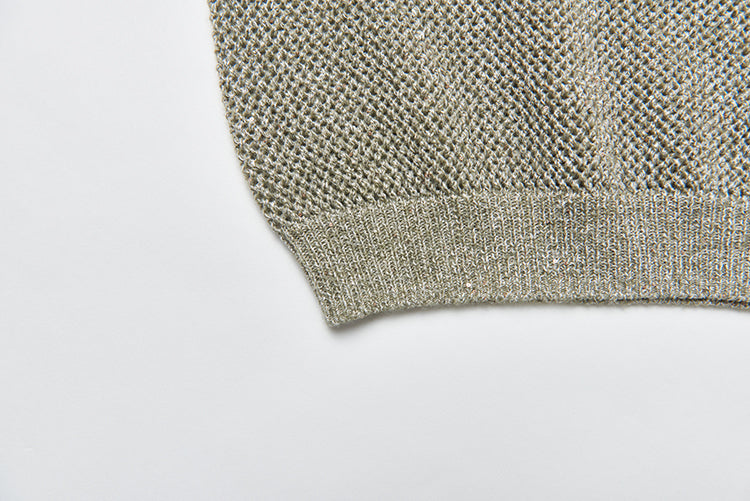 "Diamond Sequins" gold linen cashmere knitted cardigan/vest/suit
