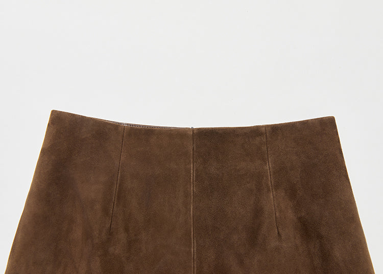 Matte shearling suede blazer/double skirt