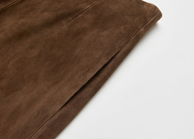 Matte shearling suede blazer/double skirt