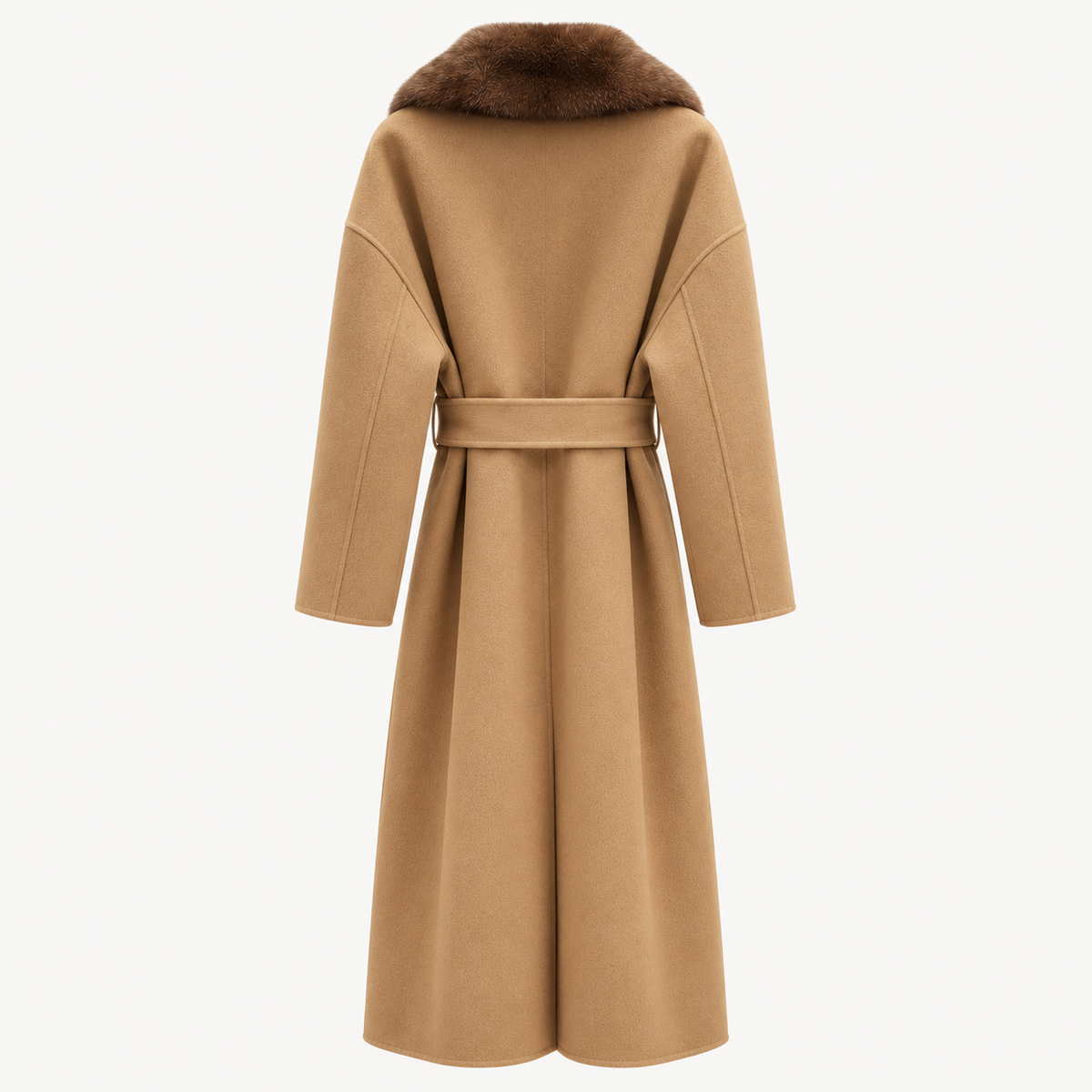 Ivory Cashmere Mink Fur Collar Long Coat