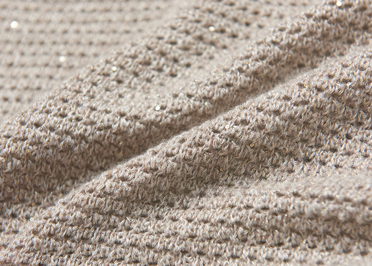 "Diamond Sequins" gold linen cashmere knitted cardigan/vest/suit
