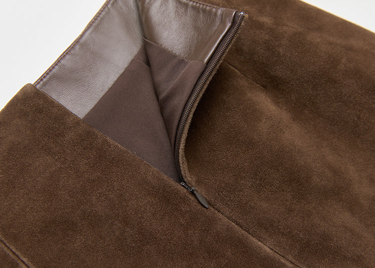 Matte shearling suede blazer/double skirt