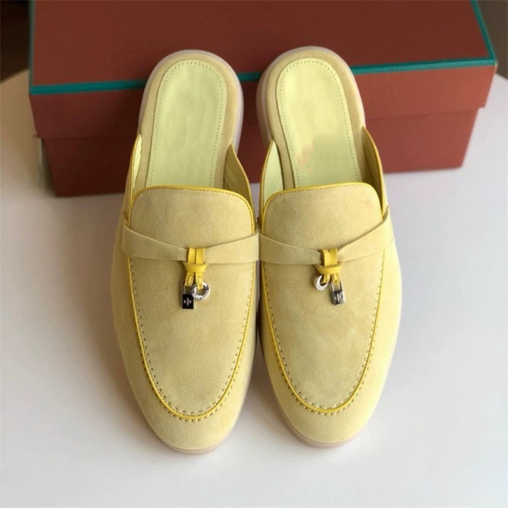 Genuine leather flat casual half-slipper loafers