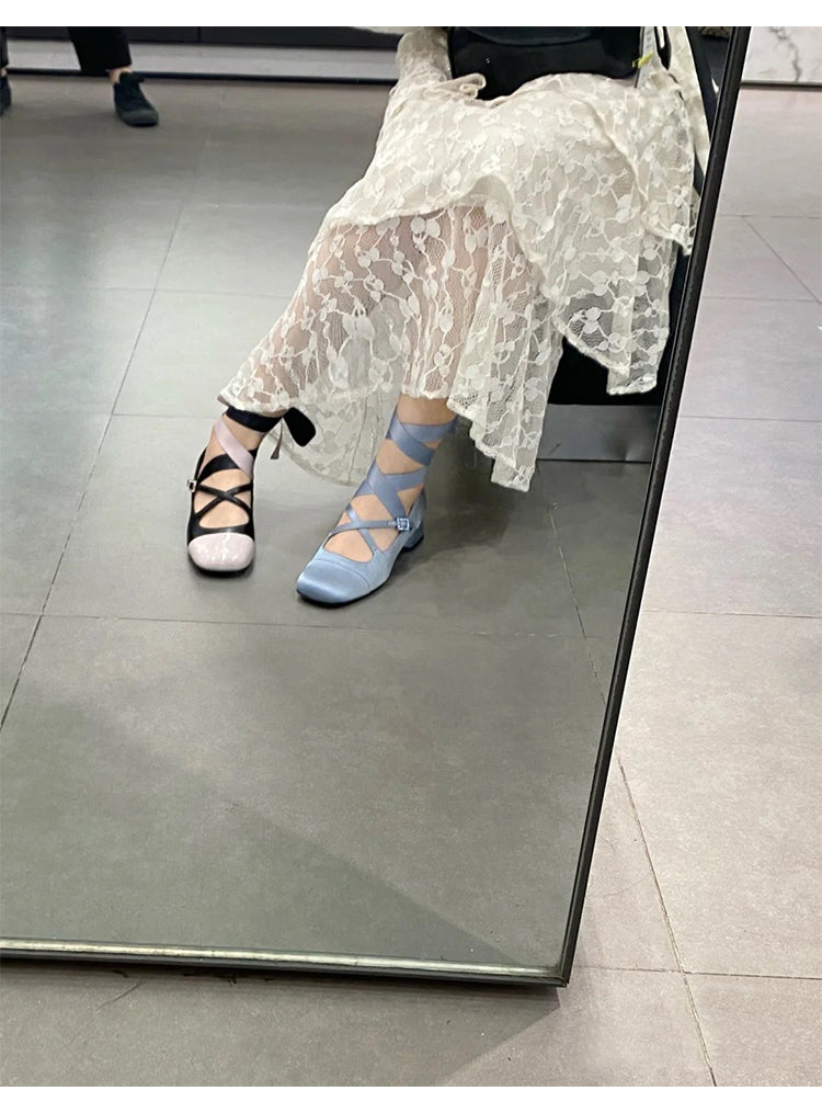 Thick Heel Square Toe Strap Color Matching Light Mary Jane