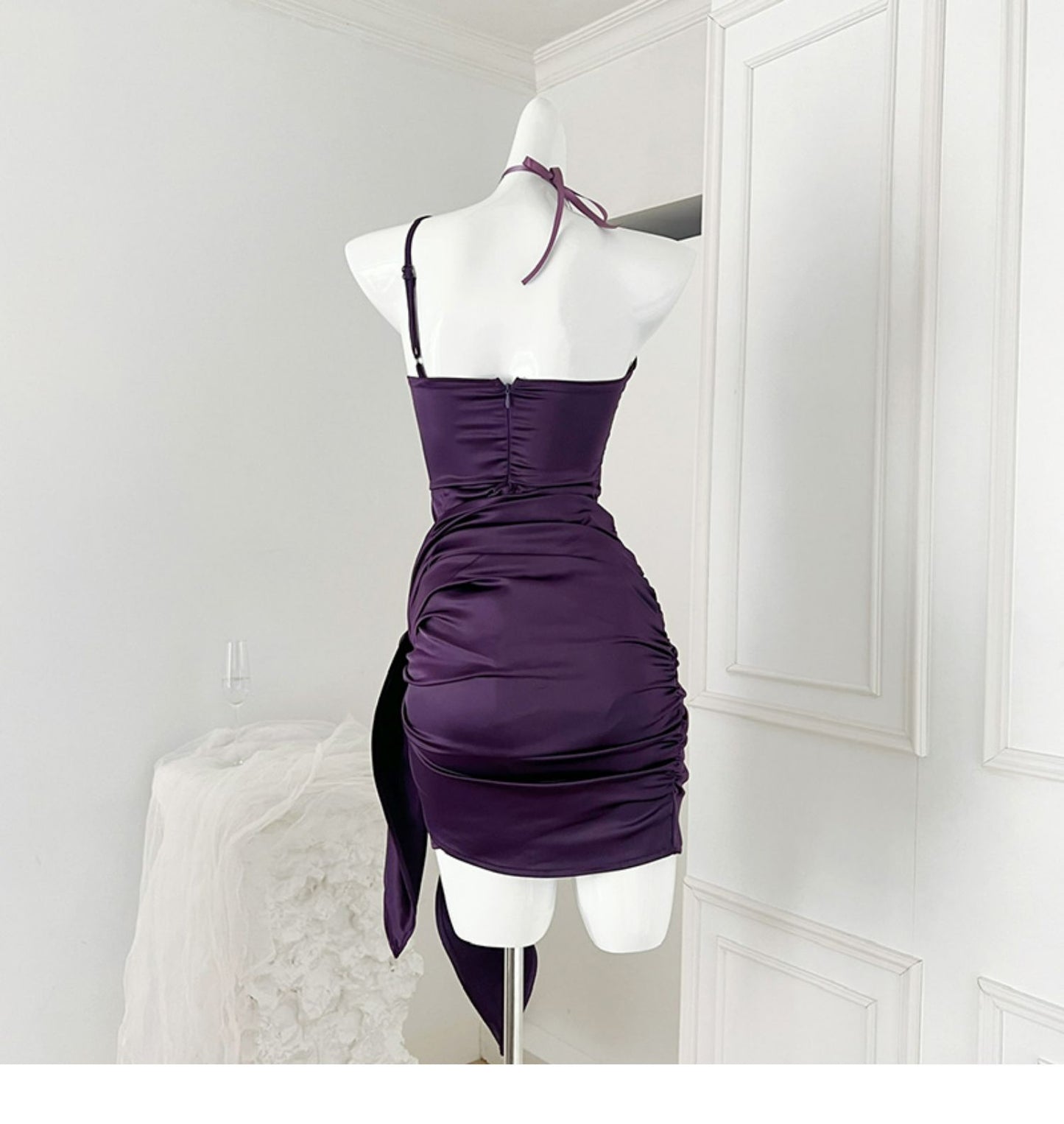Slim floral halterneck satin dress