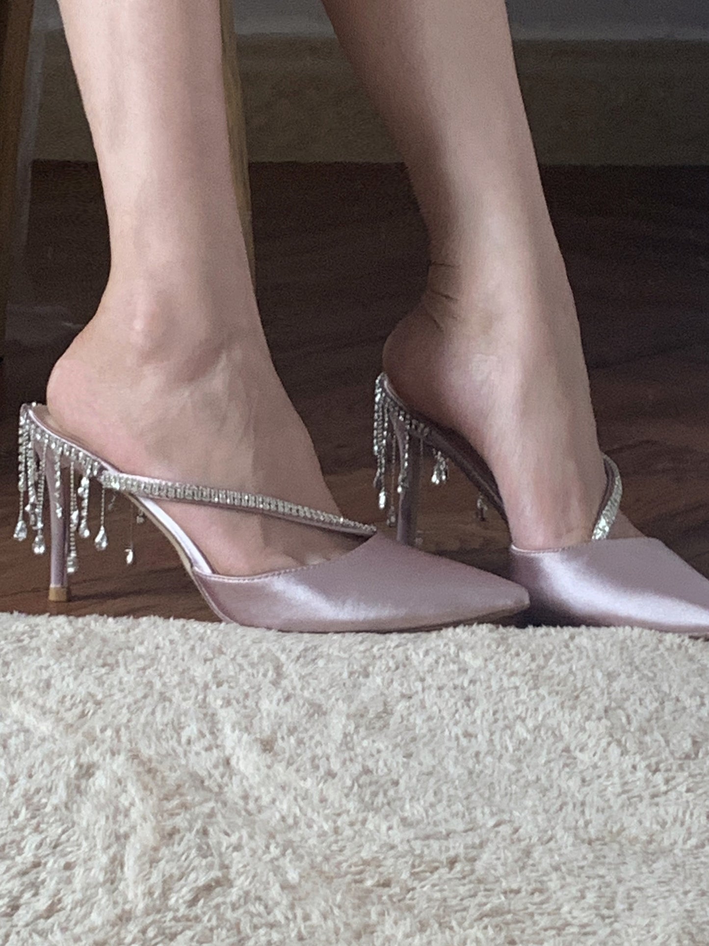 Pointed rhinestone stiletto heel champagne color sandals