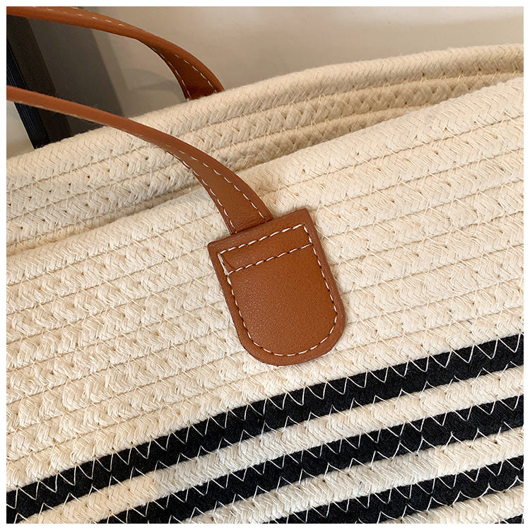 Woven Contrast Stripe Beach Bag