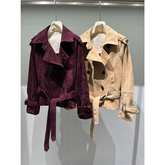 Genuine sheepskin suede leather jacket