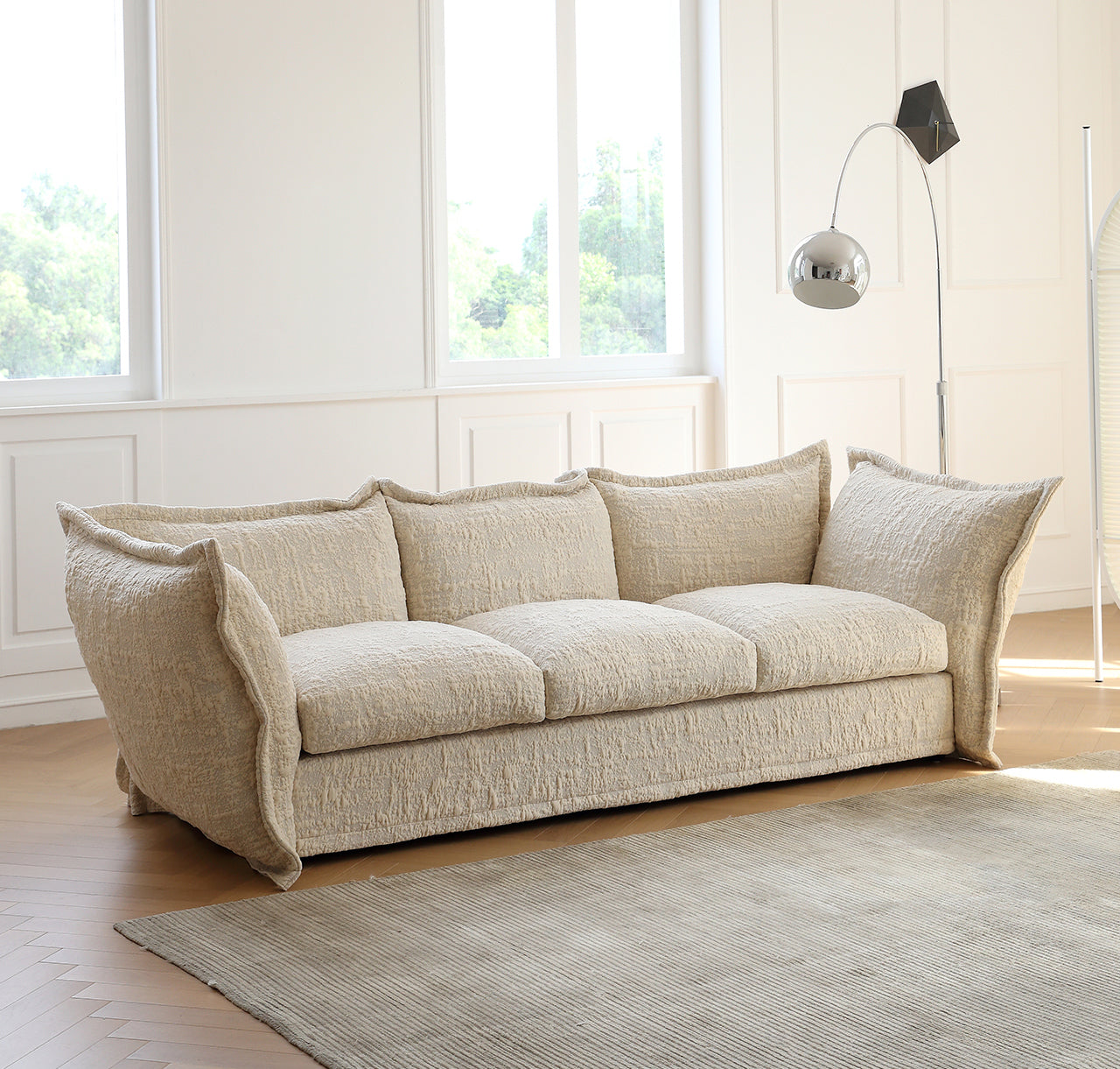 Light French retro petal sofa modern minimalist villa small apartment straight row special-shaped three-seater