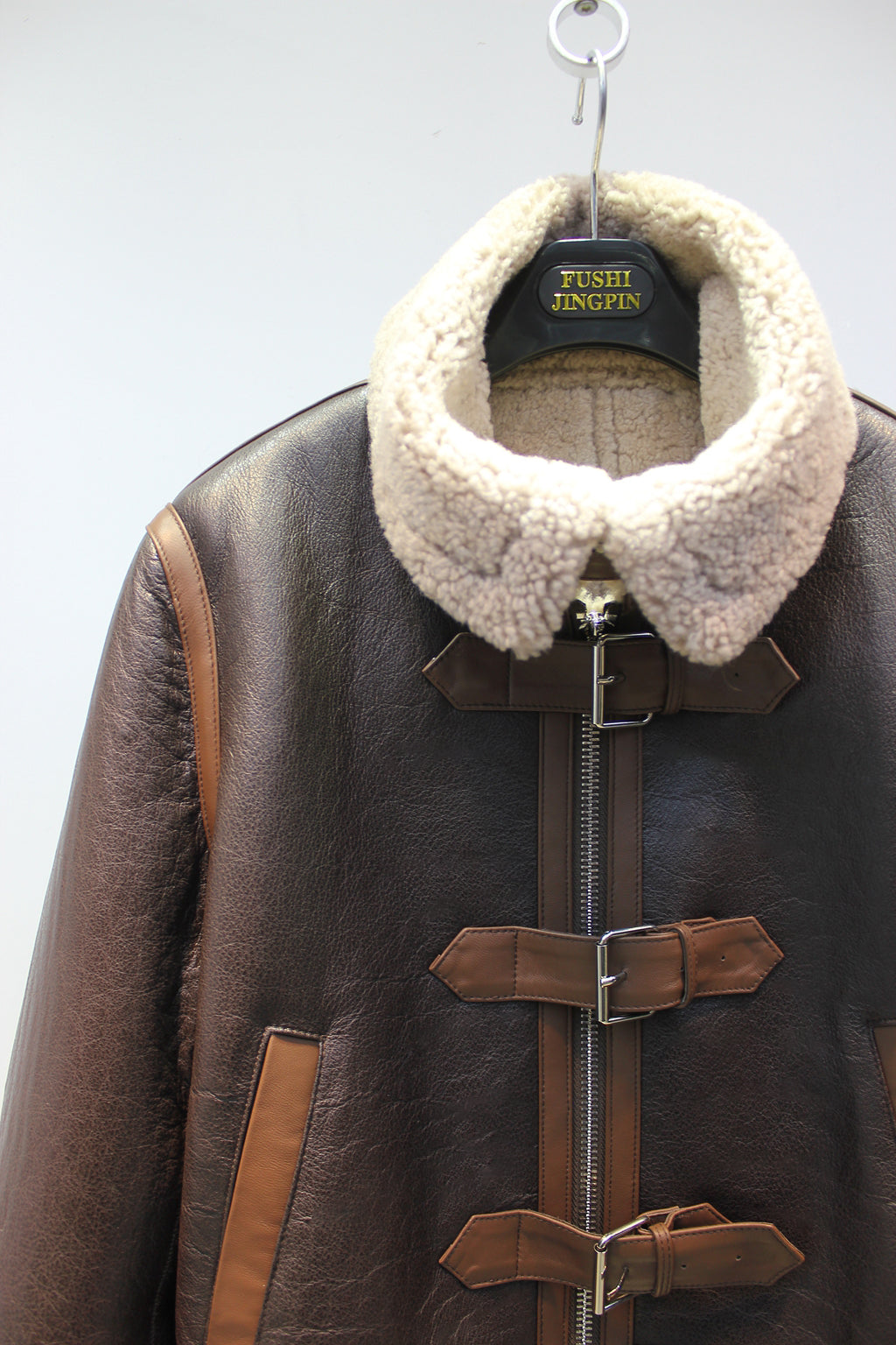 Original imported sheepskin all-in-one design motorcycle fur jacket