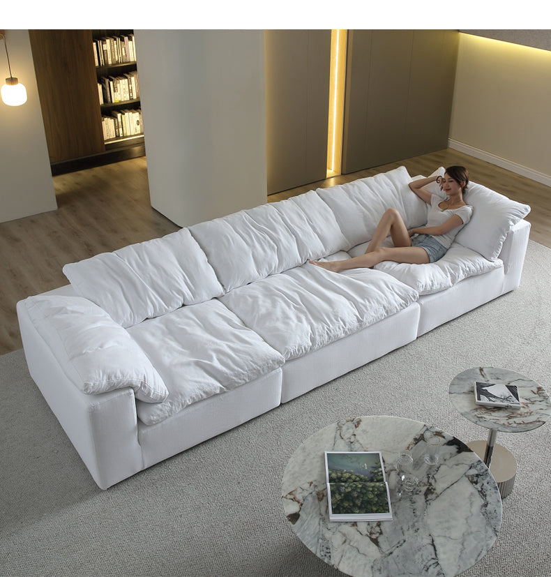 Cloud sofa cream style Italian living room down high-end villa linen cotton linen lazy fabric sofa