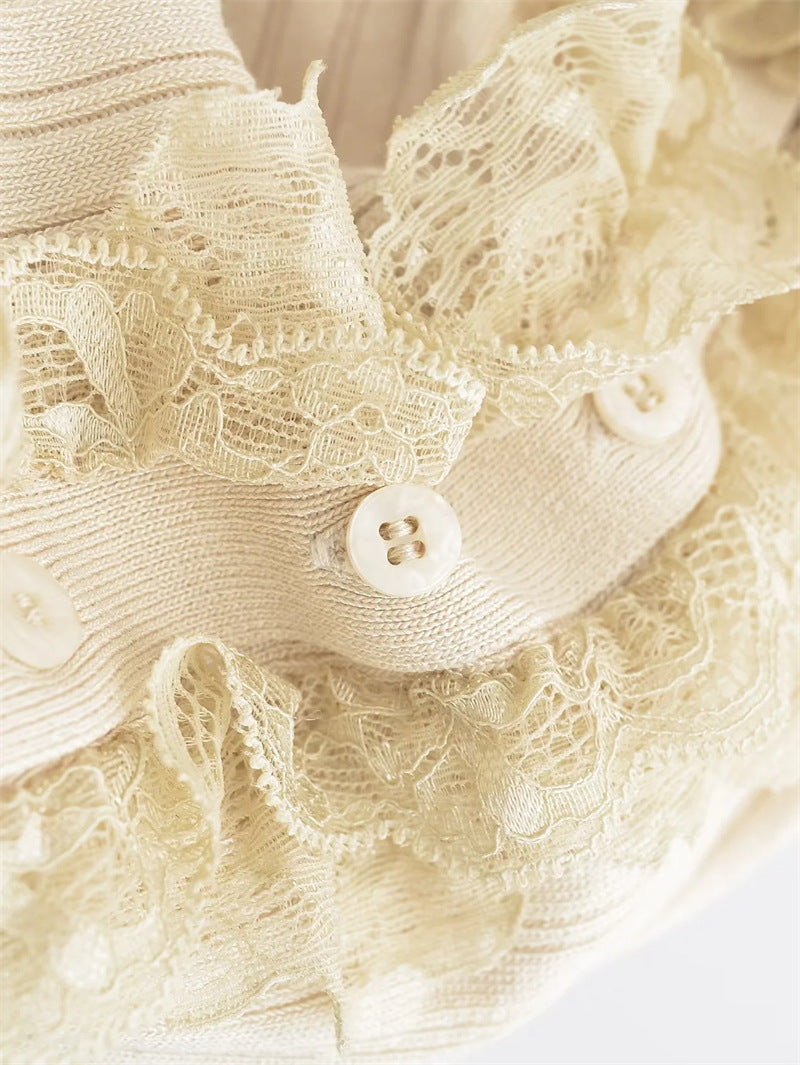 White knitted vest pure lust style short lace suspenders