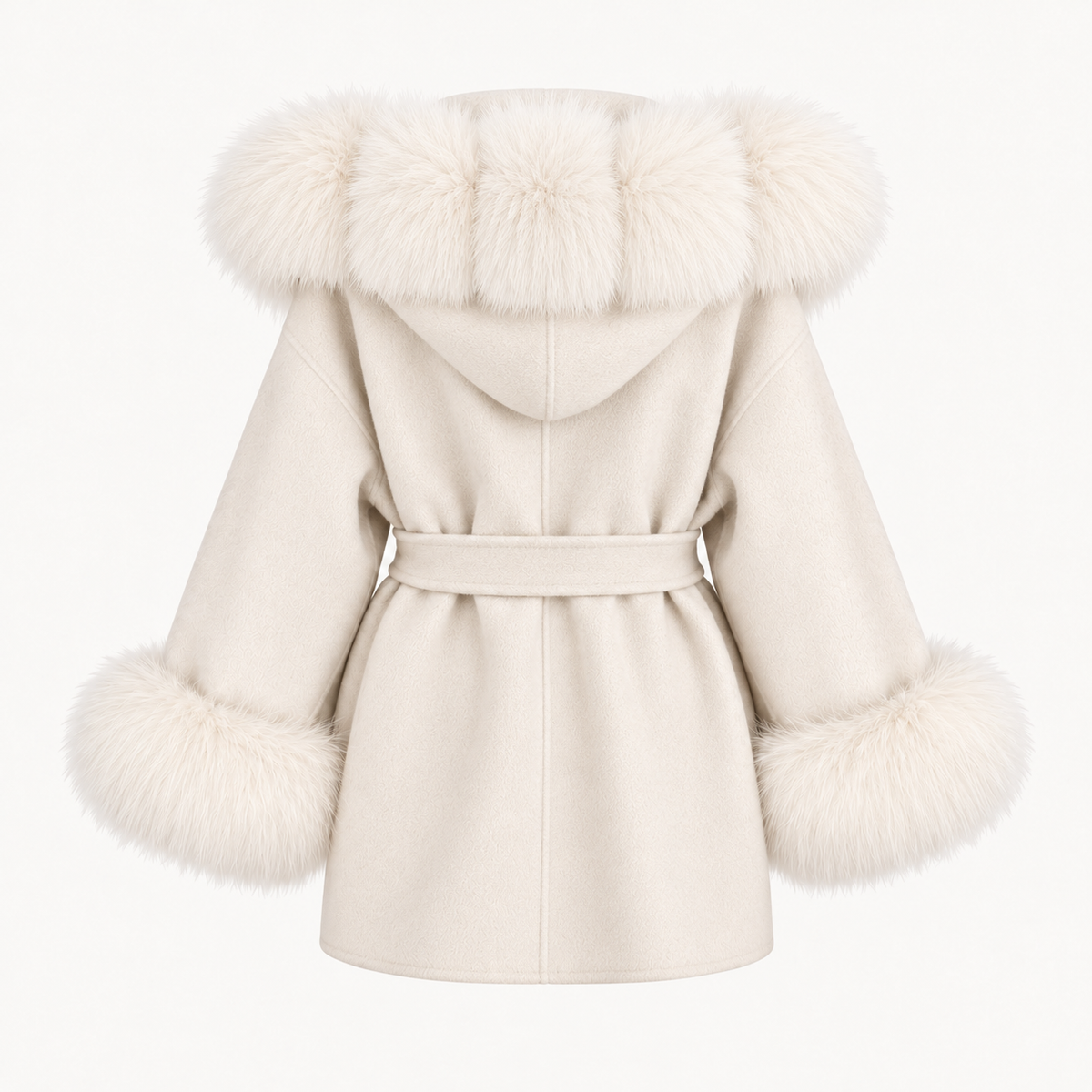 Wool Hooded Coat With Fox Fur Trim