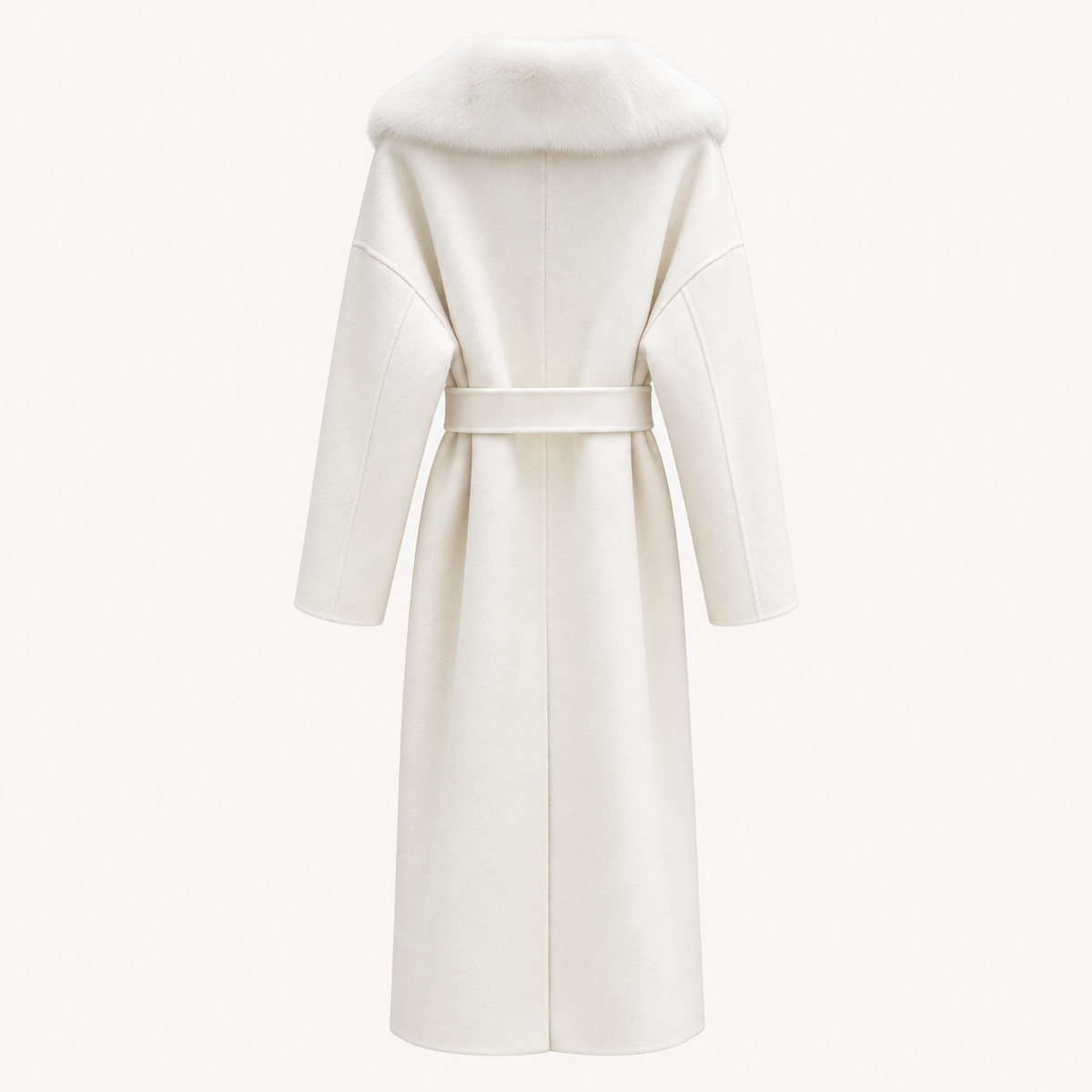 Ivory Cashmere Mink Fur Collar Long Coat