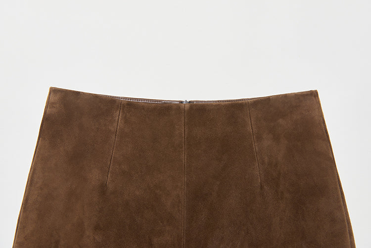 Matte shearling suede blazer/double skirt