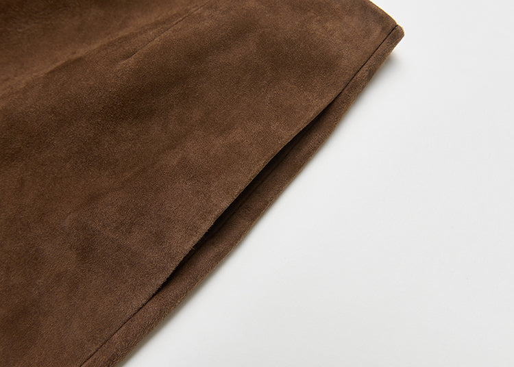 Matte shearling suede blazer/double skirt