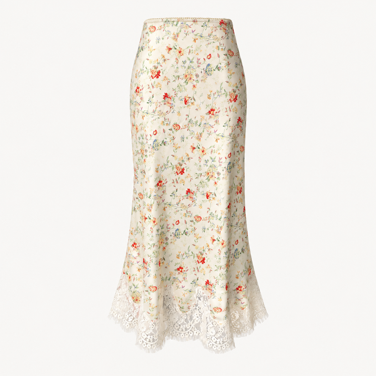 Primrose Floral Lace-Hem Midi Skirt