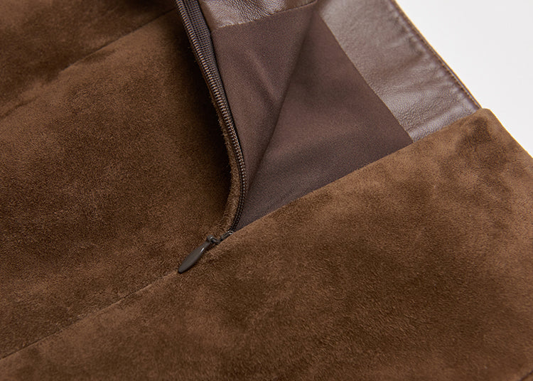 Matte shearling suede blazer/double skirt