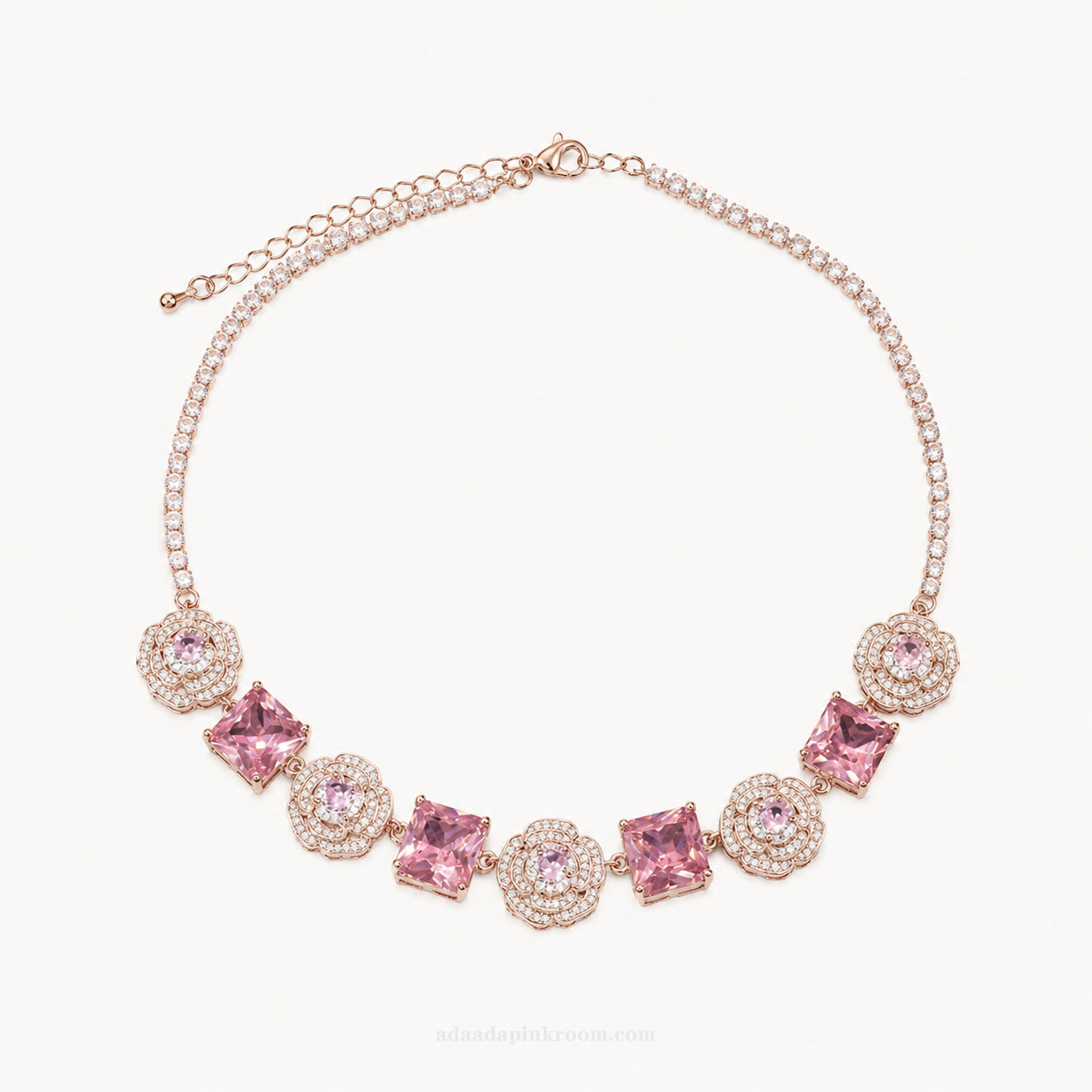 Pink Crystal Flower Necklace