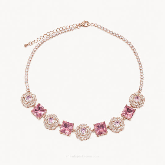 Pink Crystal Flower Necklace