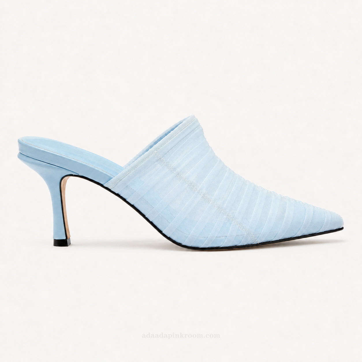 Ruched Pointed-Toe Mule Heels