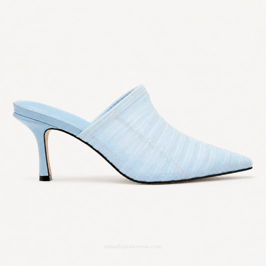 Ruched Pointed-Toe Mule Heels