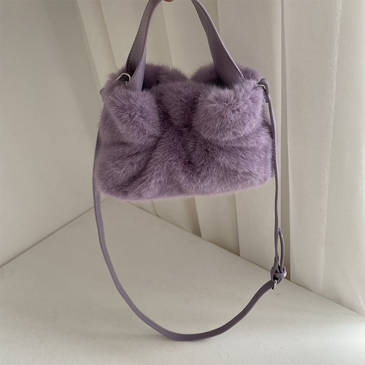 Pleated Faux Rabbit Fur Crossbody Bag