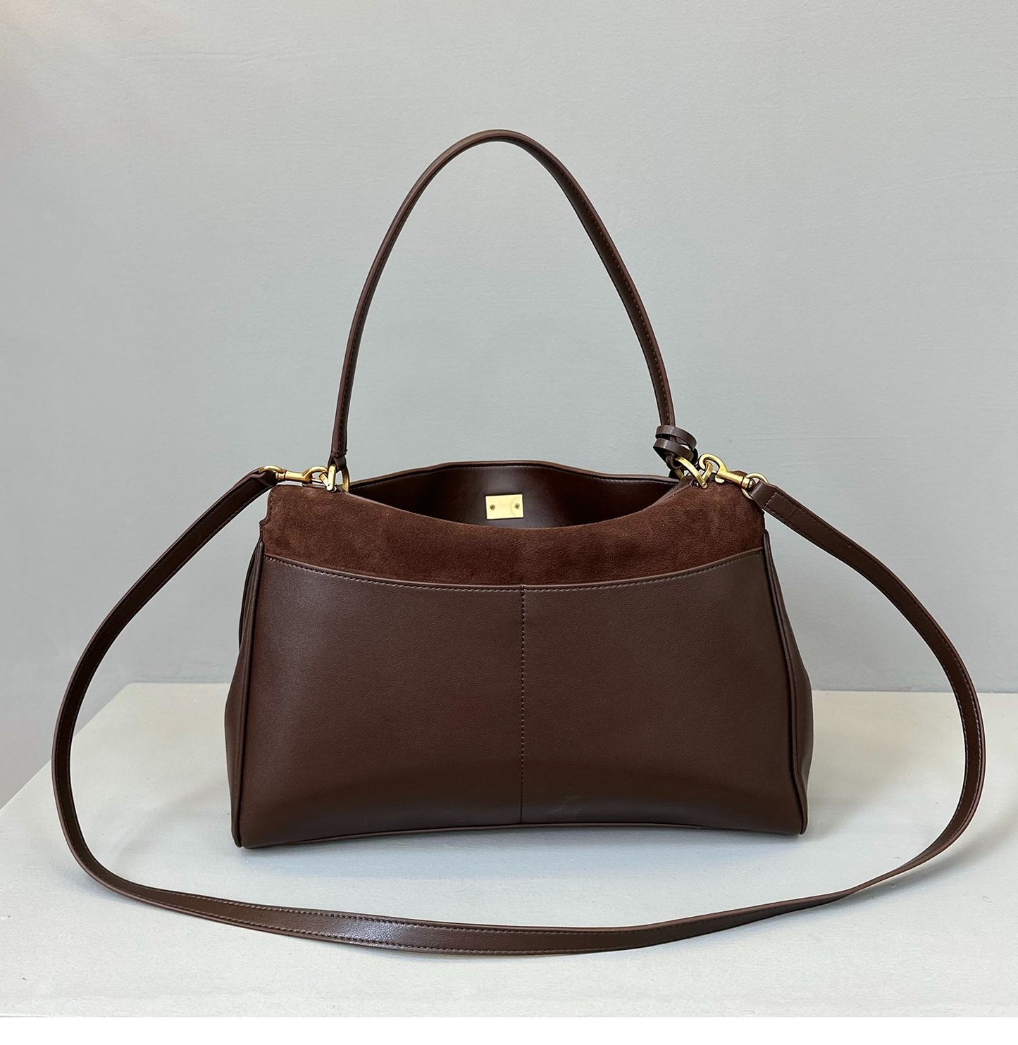 Suede stitching layered leather Kelly bag