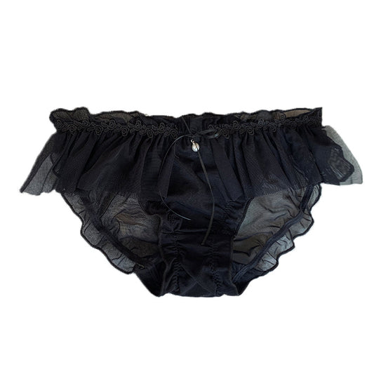 Flower bud lace mesh cotton crotch panties