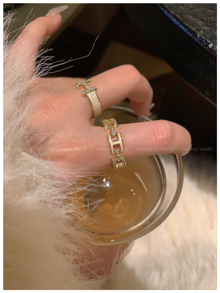 H letter ring ~ enamel light luxury index finger ring