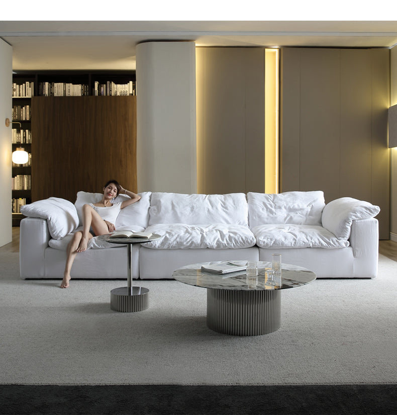 Cloud sofa cream style Italian living room down high-end villa linen cotton linen lazy fabric sofa