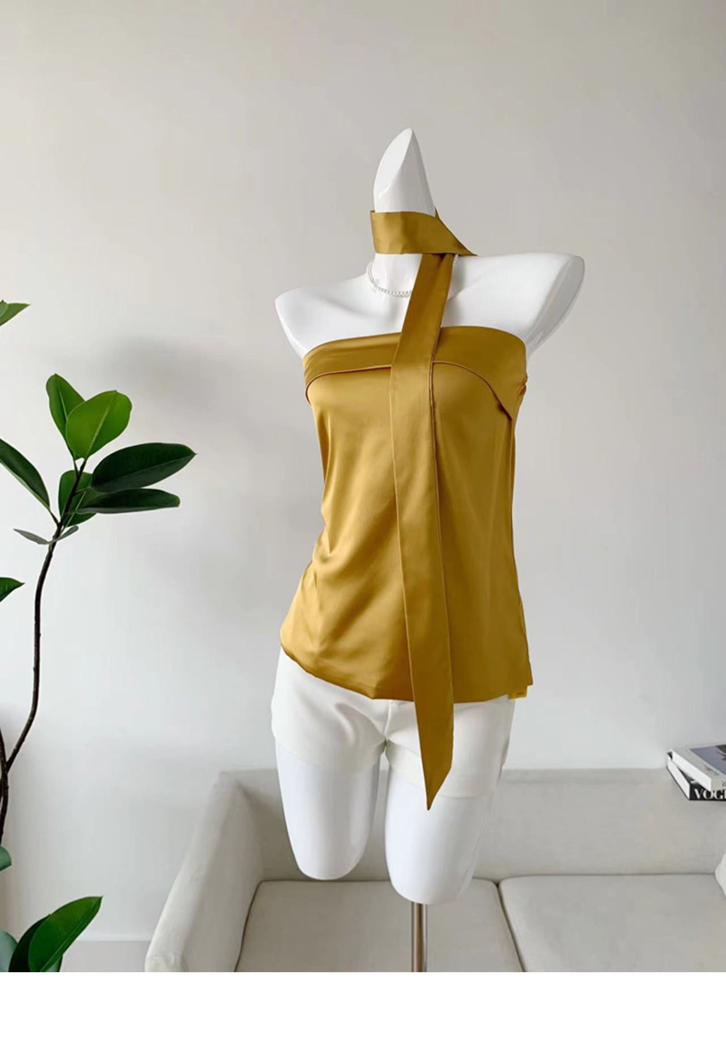 Strapless satin top with bra wrap