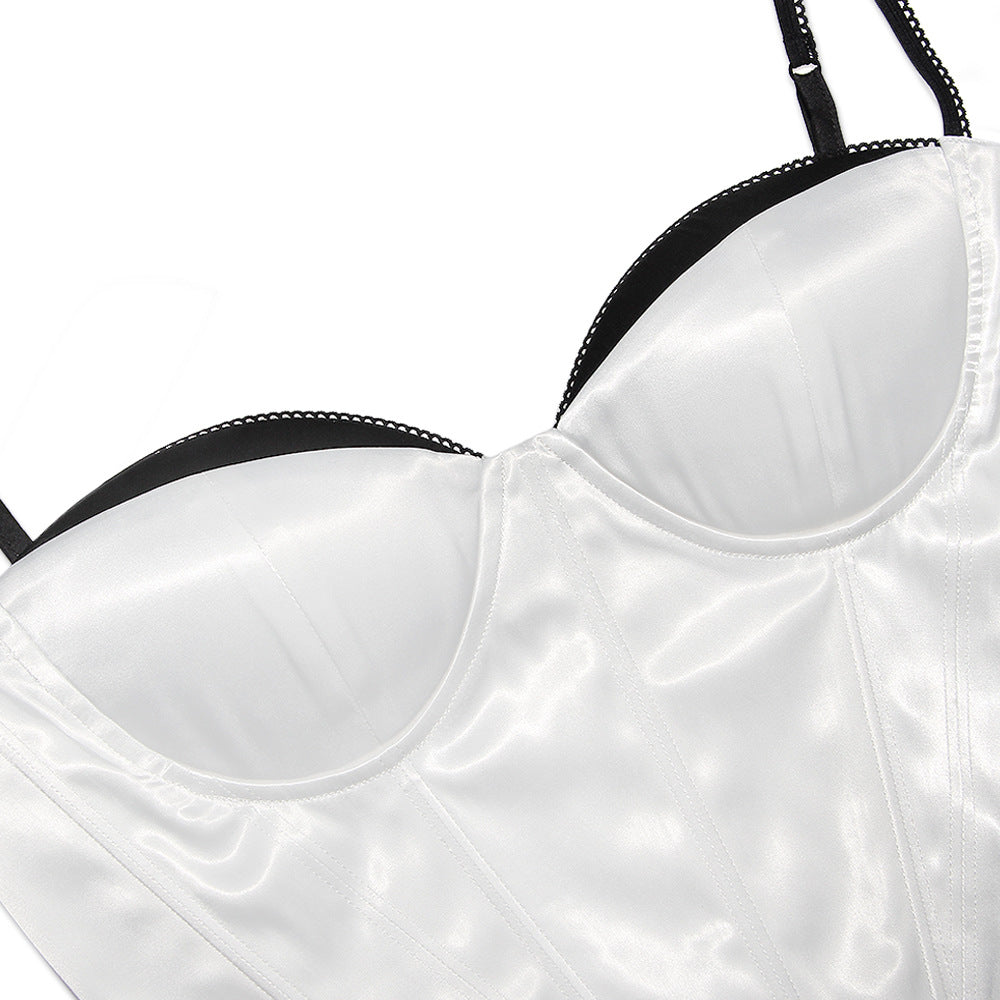 Hot girl fishbone waist satin corset underwear