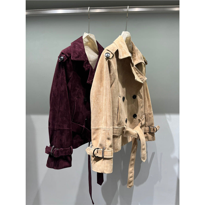 Genuine sheepskin suede leather jacket