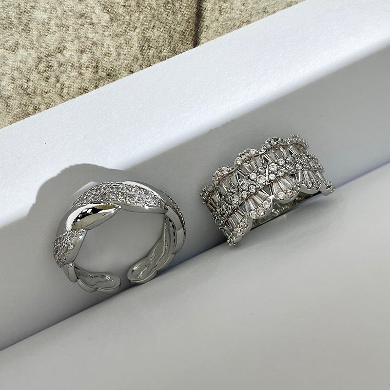 Zirconia wide index finger ring personalized petal ring light luxury exquisite ring