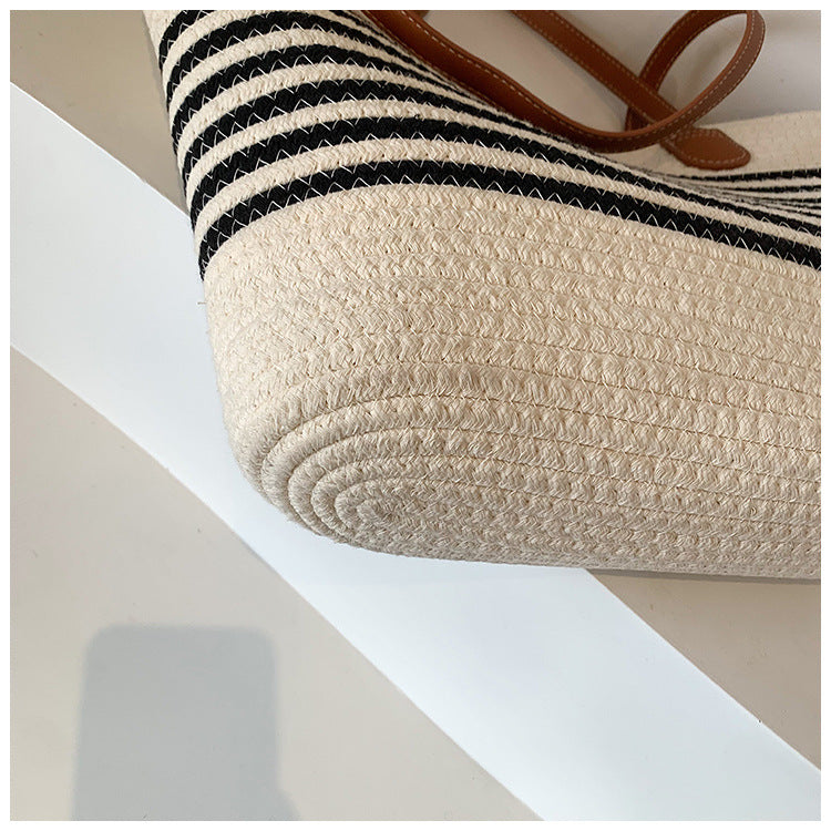 Woven Contrast Stripe Beach Bag