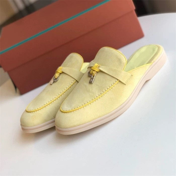 Genuine leather flat casual half-slipper loafers