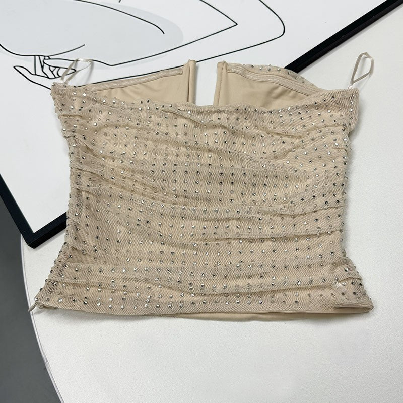 Rhinestone Mesh Slim Back Top